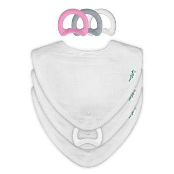 Muslin Stay-dry Teether Bibs & Silicone First Teethers (6 pack)