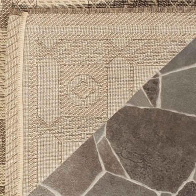 Beige and Brown Geometric Flat Woven Synthetic Rug