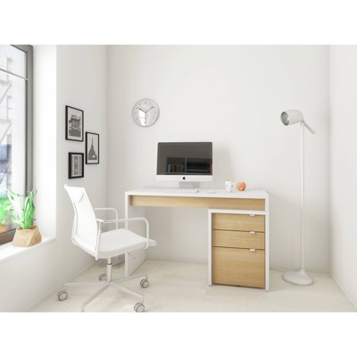 Buy Nex Office Table in White Wooden Finish with Side Office Table