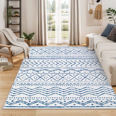 Lahome Machine Washable Moroccan Print Floor Mat-Boho Ultra Thin Soft Rug for Living Room, Bedroom, or Dorm
