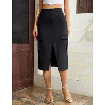 Cargo Skirt for Women Long Y2k Cargo Skirts Low Waist Skirt Trendy Vintage Dress Slit Front Midi Skirt with Pockets