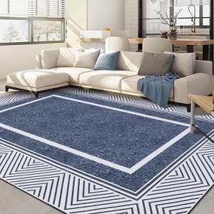 Washable Area Rugs, Modern Minimalist Bordered Geometric Print Carpet, Non Slip Low Pile Mat for Bedroom Living Room Farmhouse Nursery Home Office - 1 of 4