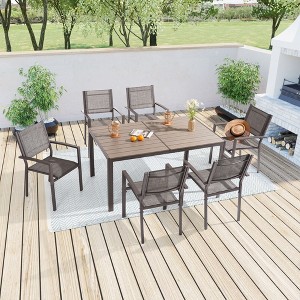 Sonkuki 7 Piece Patio Dining Set with HIPS Material Tabletop - 1 of 4