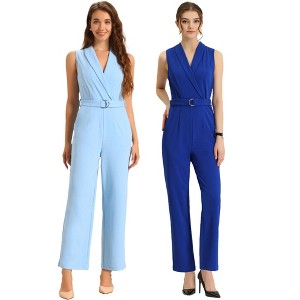INSPIRE CHIC Women's Casual Sleeveless Shawl Collar Office Belted Cropped Jumpsuit 2 Packs - 1 of 4