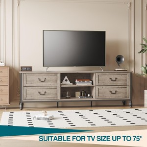 70 Inch Mid-Century Modern TV Stand with Storage, Entertainment Center Featuring Metal Roman Supports and Drawer, TV Console Table - 1 of 4
