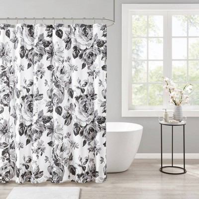 Black White Shower Curtain Hot 53, Black White Gray Fabric Shower Curtain