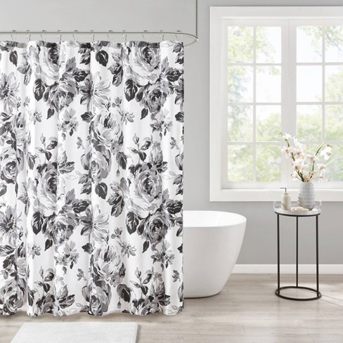 Hannah Floral Printed Shower Curtain Black/White : Target