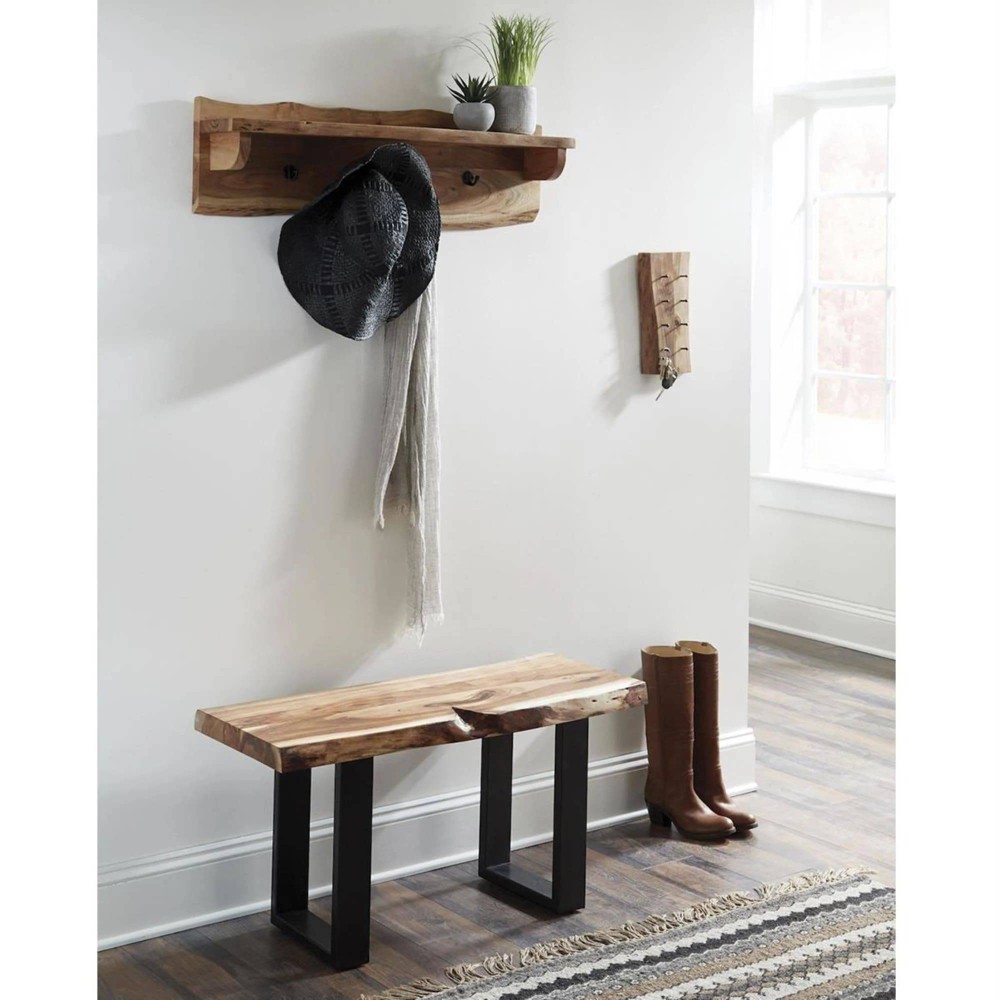 Photos - Pouffe / Bench Alaterre Furniture 48" Alpine Natural Brown Live Edge Bench: Acacia Entryway & Bedroom, Metal Legs