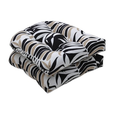 2pc 19" x 19" Outdoor/Indoor Seat Cushion Palm Stripe Black/Tan - Pillow Perfect