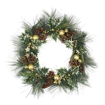 Northlight Long Needle Pine with Winter Foliage and Stars Christmas Wreath - 20-Inch, Unlit