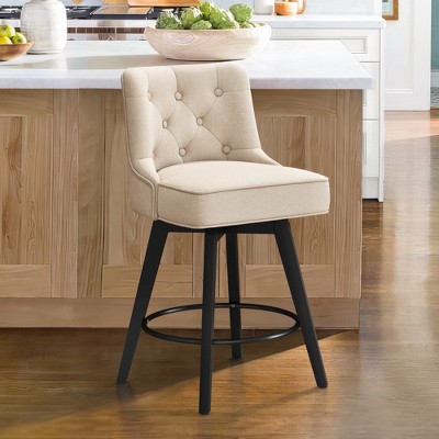 Arceso 26" Swivel Counter Height Bar Stools, Modern Bar Stools with Back and Metal Round Footrest, Solid Wood Legs, Linen Fabric Upholstered Barstools