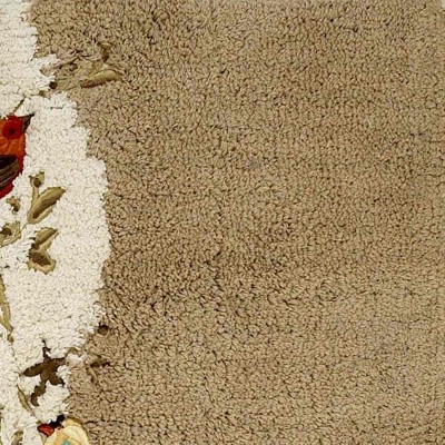 Ivory Beige Cotton Bath Rug with Embroidered Birds