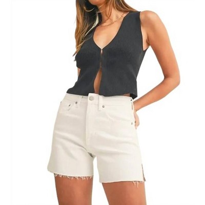 Women's High Rise Side Slit Shorts - JUST BLACK DENIM