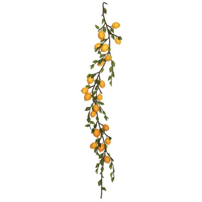 Vickerman Artificial Lemon Garland (5') Yellow : Faux Green Foliage, Unlit Indoor Decor