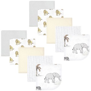 Hudson Baby Flannel Cotton Washcloths, Neutral Safari World 10-Pack, One Size - 1 of 4