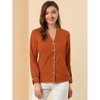 INSPIRE CHIC Women's Contrast Trim V Neck Long Sleeve Button Up Elegant Blouse Shirt - 4 of 4