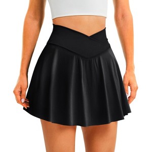 FIONECA Womens Tennis Skirt with Pockets Shorts Crossover High Waisted Athletic Skorts Skirts for Golf Running Workout - 1 of 4