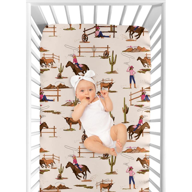 Sweet Jojo Designs Girl Baby Fitted Crib Sheet Western Cowgirl Pink Brown Beige Blue, 5 of 8