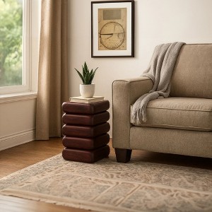 Royal Hampton 18" Side End Table | Sculptural Stacked Design | Acacia Wood - 1 of 4
