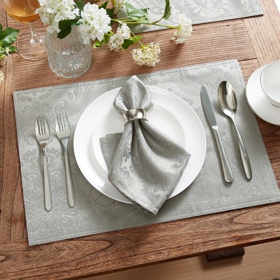 Silver Jacquard Damask Rectangle Placemats, Set of 4