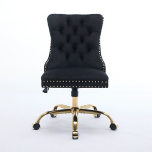 GlasFlength Task and Office Chairs Modern Velvet Swivel Chair with Gold Base and Tufted Back for Home Office, Black, 24.8"*19.4"*38.6" - 1 of 4