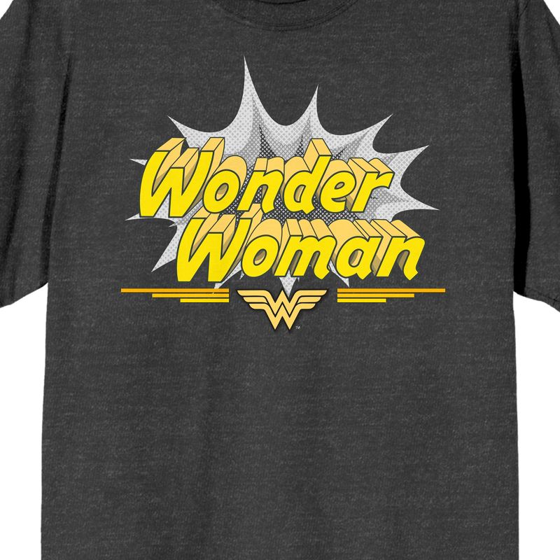 Wonder Woman Comic Title and Logo Men's Charcoal Heather Graphic Tee, 2 of 4