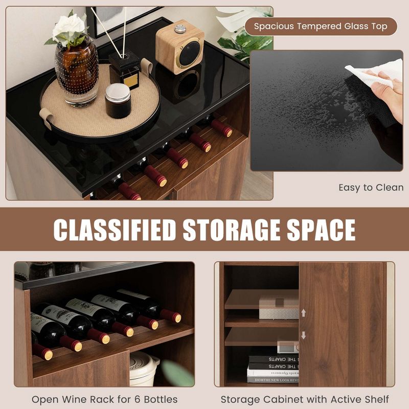 Costway Wine Storage Cabinet Buffet Sideboard with Adjustable Shelf & Sliding Door Kitchen, 5 of 11