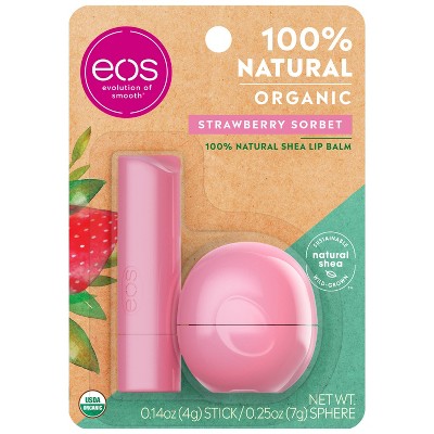 eos Natural & Organic Lip Balm Stick & Sphere - Strawberry Sorbet - 2pk/0.39oz