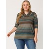 Agnes Orinda Women's Plus Size Comfy Knit 3/4 Sleeve V Neck Stripe Boho Casual Blouse - 3 of 4