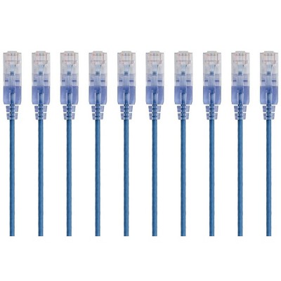 Monoprice Cat6A Ethernet Patch Cable - 7 Feet - Blue | Network Internet Cord - RJ45, 550Mhz, UTP, Pure Bare Copper Wire, 10G, 30AWG, 10-Pack - SlimRun