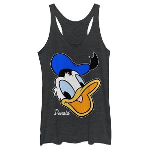 Women's Mickey & Friends Donald Duck Big Face Racerback Tank Top - 1 of 4