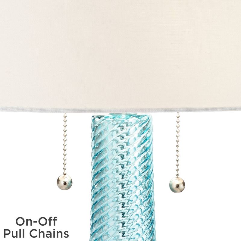 Possini Euro Design Modern Table Lamp 28 1/2" Tall with USB Dimmer Aqua Blue Swirl Fluted Glass White Drum Shade for Bedroom Living Room House Bedside, 5 of 10