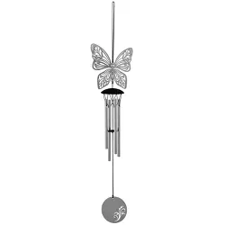 Woodstock Chimes Signature Collection, Woodstock Flourish Chime, 18'' Butterfly Silver Wind Chime FLBU