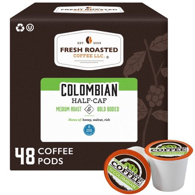Fresh Roasted Coffee - Colombian SW Half Caf Medium Roast Single Serve Pods - 48CT