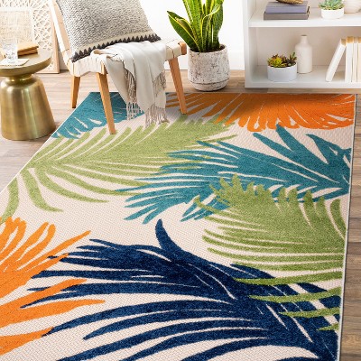 Tropical Floral Multi-Color Synthetic Indoor/Outdoor 5' x 7' Area Rug