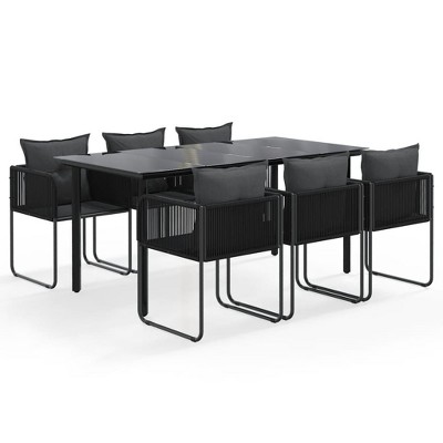 vidaXL Patio Dining Set Outdoor Dining Set Garden Table and Chair Set Black - 63" Table Length 6 Items