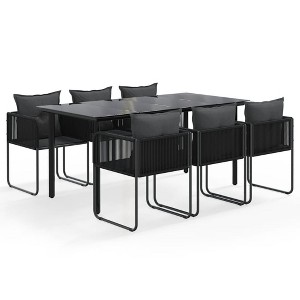 vidaXL Patio Dining Set Outdoor Dining Set Garden Table and Chair Set Black - 63" Table Length 6 Items - 1 of 4