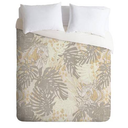 Full Queen Holli Zollinger Jungle Leaf Tiger Comforter Set Brown