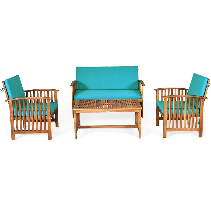 Tangkula 8PCS Wooden Patio Conversation Set Outdoor Furniture Set w/ Cushions, 2 of 8