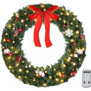 VINGLI 36 Inch Christmas Door Wreath Decorations with 100 Lights and 300 PVC Branches, Pre-lit Artificial Christmas Wreath for Front Door - 1 of 4