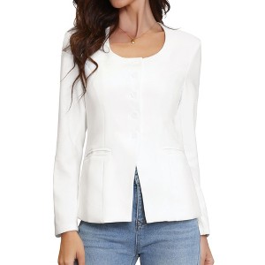 INSPIRE CHIC Women's Button Down Scoop Neck Long Neck Split Hem Business Casual Work Fitted Blazer - 1 of 4