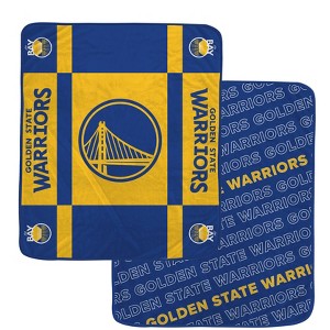 NBA Golden State Warriors 60"x70" Reverse Block Wordmark Double Sided Flannel Fleece Blanket - 1 of 3