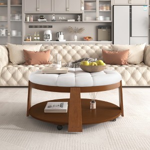 VYNXARIA Elegant 2-Tier Round Ottoman Coffee Table with Storage and Wheels - 1 of 4