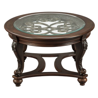Brown Oval Wood and Glass Cocktail Table