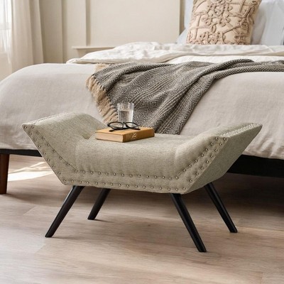 Alilang 36.50 inches Upholstered Accent Bench with Nailhead Trim and Angled Legs-Beige
