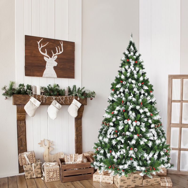 Tangkula 6ft Pre-lit Snowy Christmas Tree Pre-strung Xmas Decoration Tree w/ 250 Warm White LED Lights & 818 PVC Tips, 2 of 11