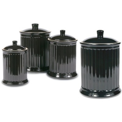 Omniware Simsbury 4-Piece Canister Set, Stoneware Kitchen Storage with Silicone-Sealed Lids, Lead-Free Glaze, Rustic Farmhouse Containers
