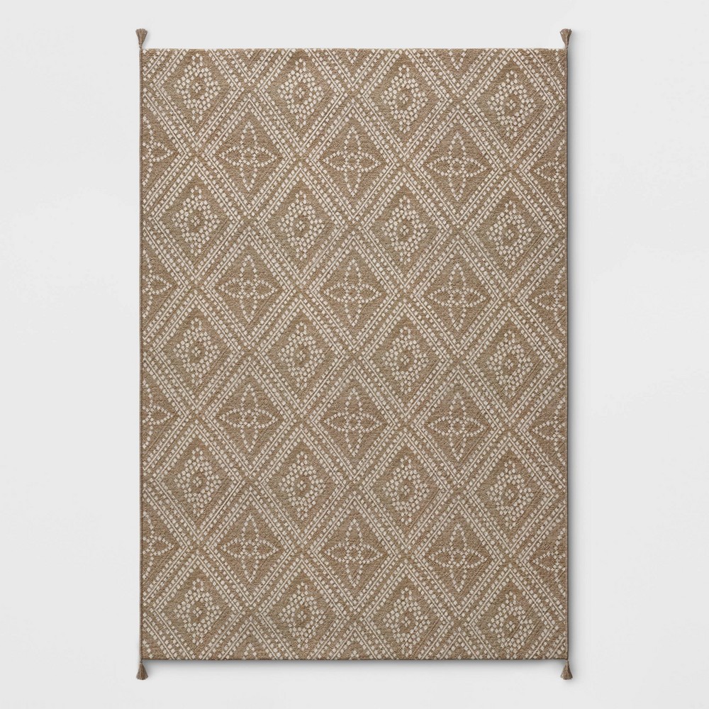 7' x 10' Diamond Tasseled Outdoor Rug Ivory - Threshold™