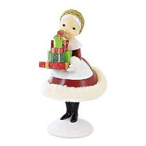 Roman 13.0 Inch Mrs. Claus Serving Gifts Fur Trimmed Glittered Christmas Santa Sculptures - 1 of 3