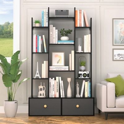 Aheaplus Geometric Storage Bookcase with 2 Drawers